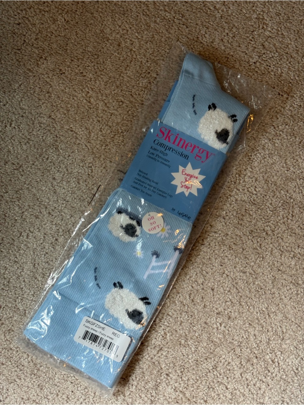 Skinergy Compression Socks - Light Blue with Sheep Motif